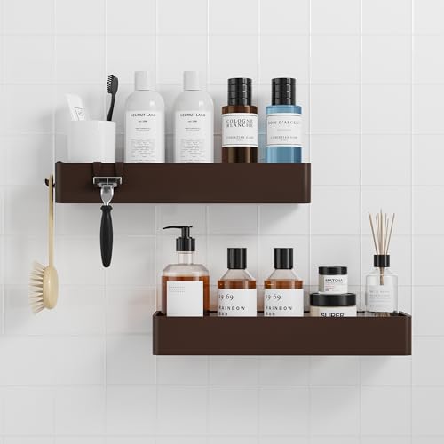 Kitsure Shower Caddy Adhesive, Stylish Shower Organizer, XX-Large, Brown | 2 Pack Shower Shelf for Inside Shower, 100% Rustproof Metal Shelves, No-Drill Bathroom Organizers and Storage - color: Brown, size: XX-Large