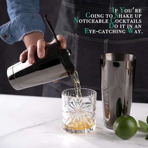 Homestia 12 Pcs Boston Cocktail Shaker Set, Mixology Bartender Kit, Black | Stainless Steel Bar Set Accessories, 18 oz/28oz Weighted Boston Shaker Tins, Martini Shaker Mixing Tools for Home Bartending - color: Black