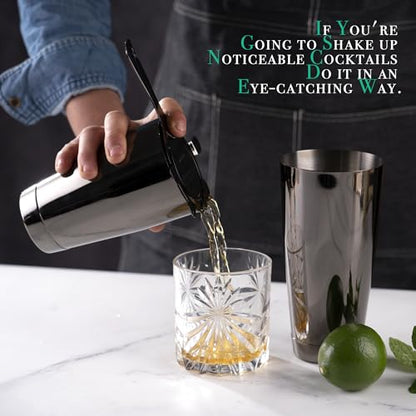 Homestia 12 Pcs Boston Cocktail Shaker Set, Mixology Bartender Kit, Black | Stainless Steel Bar Set Accessories, 18 oz/28oz Weighted Boston Shaker Tins, Martini Shaker Mixing Tools for Home Bartending - color: Black