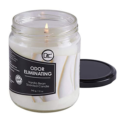 Vanilla Bean Odor Eliminating Highly Fragranced Candle - Eliminates 95% of Pet, Smoke, Food, and Other Smells Quickly - Up to 80 Hour Burn time - 12 Ounce Premium Soy Blend - color: Vanilla Bean