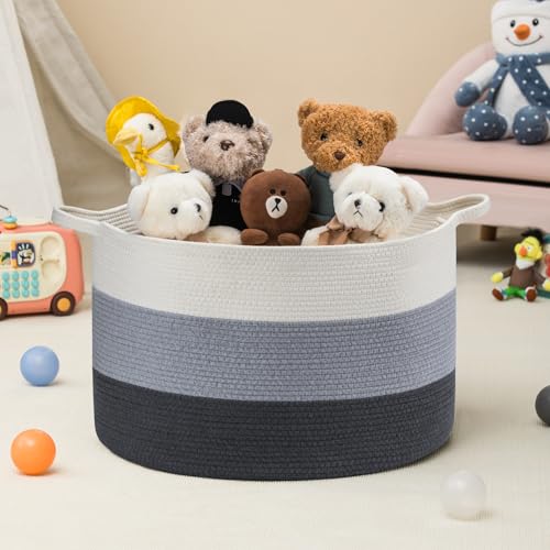 XXXLarge Woven Cotton Rope Basket (21.7" x 13.8") 90L – Blanket Basket for Living Room, Laundry Hamper, Baby Laundry Hamper, Toy Storage, Pillows & Cushions Organizer (White & Blue) - color: White & Blue