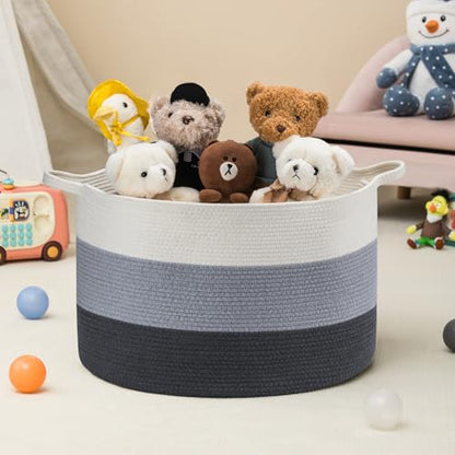 XXXLarge Woven Cotton Rope Basket (21.7" x 13.8") 90L – Blanket Basket for Living Room, Laundry Hamper, Baby Laundry Hamper, Toy Storage, Pillows & Cushions Organizer (White & Blue) - color: White & Blue