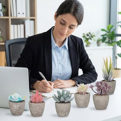 Set of 6 Artificial Succulents Potted - Realistic Mini Fake Cactus Plants in Paper Pulp Pots, 2-4'' Mixed Sizes for Farmhouse Shelf, Bathroom, Coatrack Shelf, Bedroom Indoor(Vivid Style) - style: Vivid Style