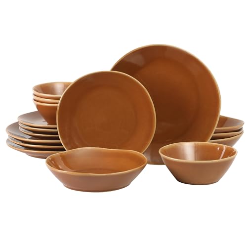 Two Time Oprah's Favorite Things Winner - Montecito Breeze 16 Piece (Service for 4) Double Plates and Bowls Stoneware Reactive Glaze Dinnerware Set - Terracotta Canyon - color: Terracotta Canyon