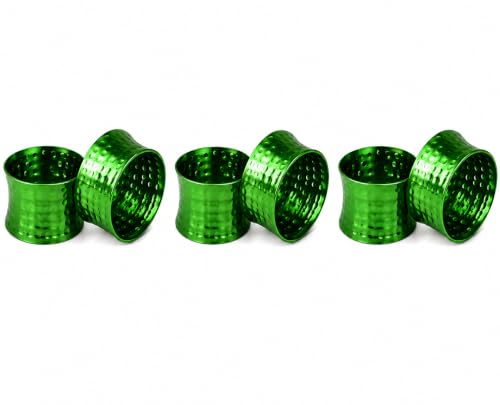 ITOS365 Green Napkin Rings Set of 6, Handmade Hammered Metal Napkin Ring Holders for Dining Table, Wedding, Parties & Everyday Table Decor - color: Green