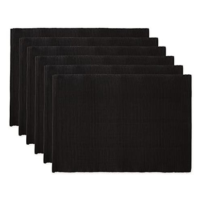 DII Basic Everyday Ribbed Tabletop 100% Cotton, Placemat Set, 13x19, Black, 6 Piece - color: Black, size: 13x19"
