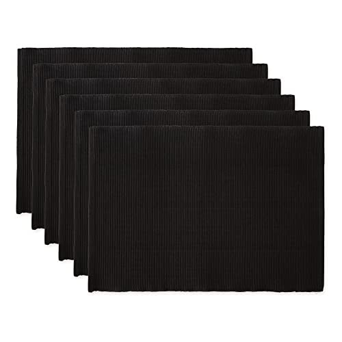 DII Basic Everyday Ribbed Tabletop 100% Cotton, Placemat Set, 13x19, Black, 6 Piece - color: Black, size: 13x19"