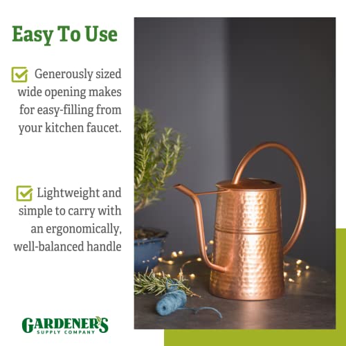 Gardener’s Supply Company Copper Plated Indoor Watering Can | 3 Quart Water Capacity, Curved Spout for Houseplants, Succulents, Seeds, and Herbs