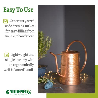 Gardener’s Supply Company Copper Plated Indoor Watering Can | 3 Quart Water Capacity, Curved Spout for Houseplants, Succulents, Seeds, and Herbs