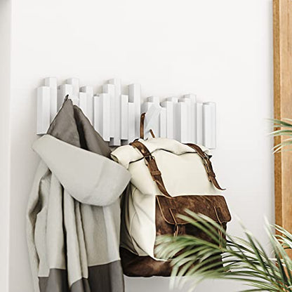 Umbra Sticks Wall Mount Coat Rack, 5 Hook Retractable Pegs, White | Mounting hardware included, sculptural modern design, entryway or bedroom use, recycled plastic - color: White, size: 5-Hook