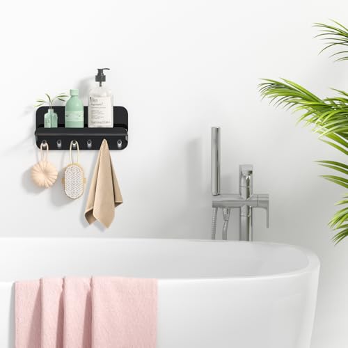 Beego Entryway Key Holder for Wall - Black Acrylic Key Rack with Shelf Decorative Key Hanger Wall Mount Mail Organizer with 6 Key Hooks for Office Hallway Kitchen Living Room Home Décor
