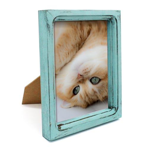 6x8 Picture Frame Made of Solid Wood High Definition Glass Rustic Vintage Designs Small Photo Frame for Tabletop Display and Wall Mounting, Distress Blue - color: Distress Blue A, size: 6" X 8"