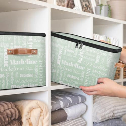 Custom Name Storage Basket, Personalized Keepsake Box, Light Green | Foldable Fabric Gradient Large Memory Bin with Handle Lid Lightweight Waterproof Dustproof, 14"L x 10.2"W x 10.4"H - color: Option 14