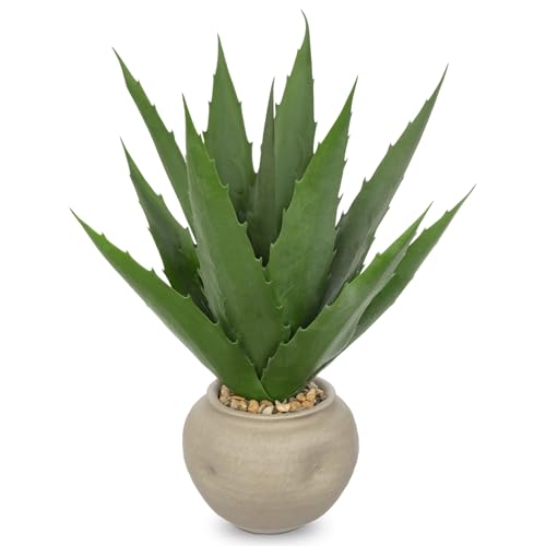 Hollyone Large Artificial Agave Plants 16“ Fake Succulents Potted Faux Aloe Vera Plant in Ceramic Pot Succulent Agave Plants for Desk Modern Office Living Room Table Shelf Home Indoor Outdoor Decor - color: Light Green - Style 2