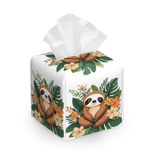 Cute Baby Sloth Tissue Box Cover, Tissue Box Holder Waterproof Leather Facial Paper Organizer Dispenser for Bathroom Home Car Nightstand Vanity - color: Cute Baby Sloth