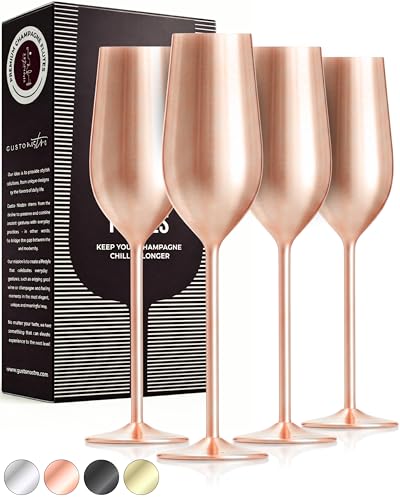 Gusto Nostro Stainless Steel Rose Gold Champagne Flutes Set of 4 - Unbreakable, Colorful Metal Champagne Glasses - Modern Toasting Flutes - Luxury Wedding Gifts for Couple - Wedding Registry Idea - color: Rose Gold, size: Set of 4