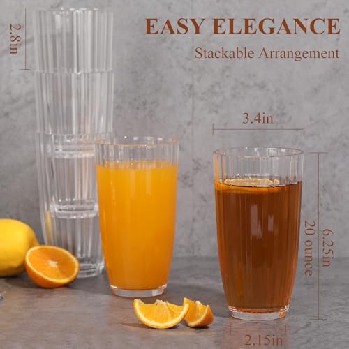 Acrylic Clear Highball Plastic Cups | Plastic Reusable Tumblers 20oz (Set of 6) | Stackable | BPA-free Tumblers | Shatterproof | Top-rack Dishwasher Safe - color: Transparent, size: 20 Ounces