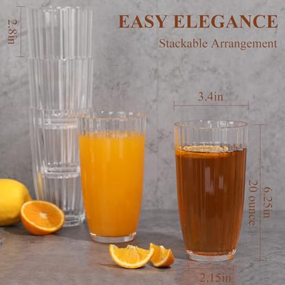 Acrylic Clear Highball Plastic Cups | Plastic Reusable Tumblers 20oz (Set of 6) | Stackable | BPA-free Tumblers | Shatterproof | Top-rack Dishwasher Safe - color: Transparent, size: 20 Ounces