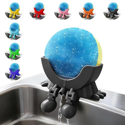 Cute Hanging Sponge Holder with Drainage for Kitchen Sink | 3D Printed Funny Countertop Sponge Holder, Keeps Sponge Dry, Suitable for Scrub Daddy Holder (Black) - color: Black
