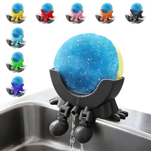 Cute Hanging Sponge Holder with Drainage for Kitchen Sink | 3D Printed Funny Countertop Sponge Holder, Keeps Sponge Dry, Suitable for Scrub Daddy Holder (Black) - color: Black