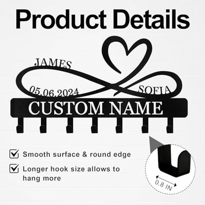 Personalized Metal Infinity Heart Key Hooks, Custom Couple's Name Key Holder Wall Mount, Key Hook Coat Rack, Key Holder Wall Hanging, Love Shape Wedding Housewarming Gift - color: 07 Heart