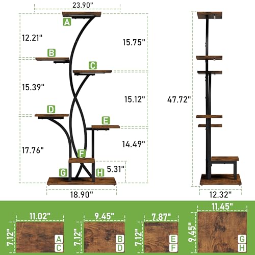 MJOMKN 47" Corner Plant Stand Indoor with Grow Lights, 7 Tiered | Metal Flower Display Holder, Flower-Shaped Plant Rack, For Multiple Plants, For Living Room, Patio