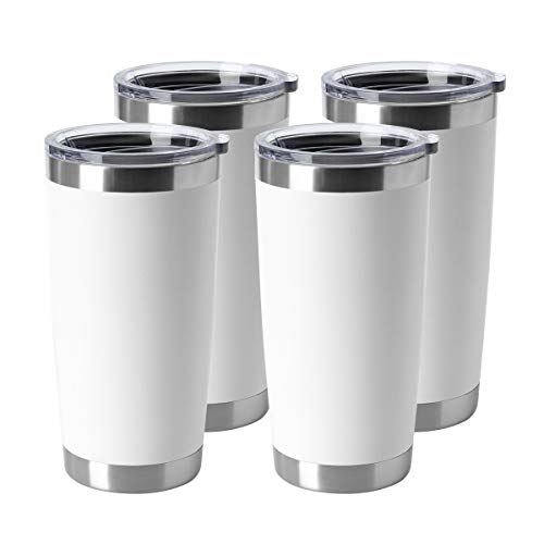 HASLE OUTFITTERS 20oz Stainless Steel Tumblers Bulk, Insulated Travel Cup with Lid, Double Wall Vacuum Coffee Mug for Cold & Hot Drinks 4 Pack, White - color: White-A, size: 4 Count (Pack of 1)