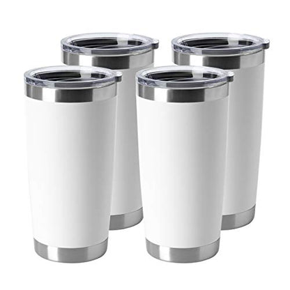 HASLE OUTFITTERS 20oz Stainless Steel Tumblers Bulk, Insulated Travel Cup with Lid, Double Wall Vacuum Coffee Mug for Cold & Hot Drinks 4 Pack, White - color: White-A, size: 4 Count (Pack of 1)