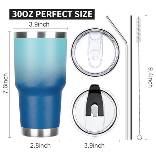 30 oz Tumbler with Lids and Straws Double Wall Vacuum Insulated Tumbler Cup,Stainless Steel Leak-proof Thermal Tumbler Travel Coffee Mug for Cold and Hot Drinks,Gradient Blue - color: Gradient Blue, size: 30 Ounces