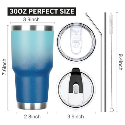 30 oz Tumbler with Lids and Straws Double Wall Vacuum Insulated Tumbler Cup,Stainless Steel Leak-proof Thermal Tumbler Travel Coffee Mug for Cold and Hot Drinks,Gradient Blue - color: Gradient Blue, size: 30 Ounces