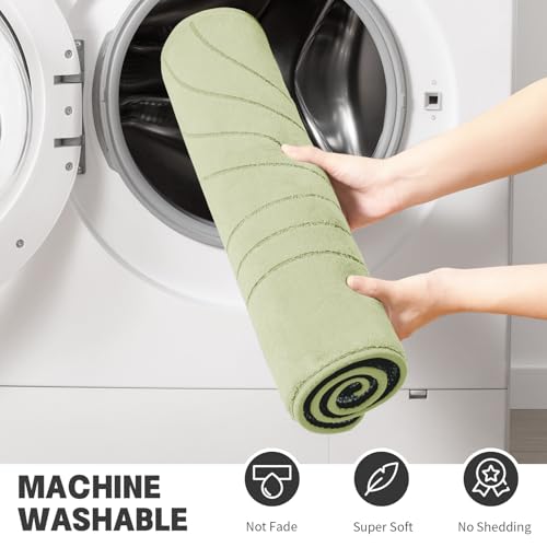 Green Bathroom Rug Set 2 Pieces, Soft Non Slip Memory Foam Bath Mats, Extra Thick, Machine Washable - color: Green-2, size: 2 PC