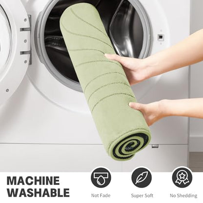 Green Bathroom Rug Set 3 Pieces, Soft Non Slip Memory Foam Bath Mats, Extra Thick, Machine Washable - color: Green-2, size: 3 pieces