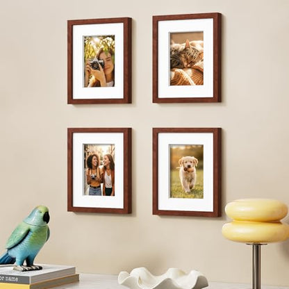 Vittanly Solid Wood 8x10 Picture Frames Set of 4, Brown | 5x7 Picture Frame with Mat, Gallery Wall Frame Set, 8 x 10 Frame for Wall & Tabletop Display, Family, Pet, Christmas - color: Brown, size: 8x10