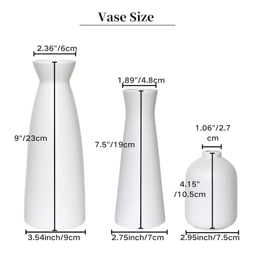 White Ceramic Vase Set of 3,Modern Boho Flowers Vases for Home Decor,Farmhouse,Shelves,Entryway Table Decor,Bathroom,Livingroom Decoration Gifts