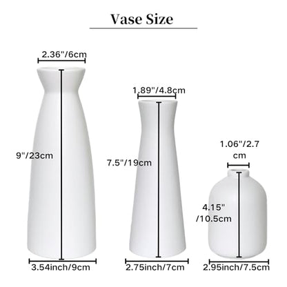 White Ceramic Vase Set of 3,Modern Boho Flowers Vases for Home Decor,Farmhouse,Shelves,Entryway Table Decor,Bathroom,Livingroom Decoration Gifts