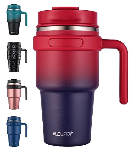 20 oz Insulated Travel Coffee Mug Tumbler with Handle and Straw | Leakproof Stainless Steel Coffee Cup with Lid, Double Wall Vacuum Ice Thermal Cup, Dark Rainbow - color: Dark Rainbow, size: 20 Ounces