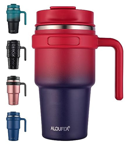 20 oz Insulated Travel Coffee Mug Tumbler with Handle and Straw | Leakproof Stainless Steel Coffee Cup with Lid, Double Wall Vacuum Ice Thermal Cup, Dark Rainbow - color: Dark Rainbow, size: 20 Ounces