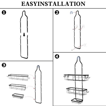 Shower Caddy Hanging Over Shower Head, Height Adjustable No Drilling Bathroom Hanging Shelf Organizer, Rustproof Shower Caddy Over with Hooks Shampoo Soap Holder for Inside Shower