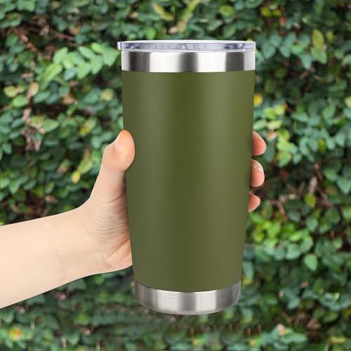 20oz Stainless Steel Tumbler with Lid, Travel Mug - Double Wall Vacuum Powder Coated Cup - Army Green, 1 Pack - color: Army Green, size: 1 Pack