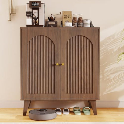 Sideboard Buffet Cabinet with Storage,Accent Cabinet,Storage Sabinet | Farmhouse Coffee Bar Cabinet with Adjustable Shelf & Solid Wood Legs for Living Room, Kitchen, Entryway, Walnut*2 pc - color: Walnut*2