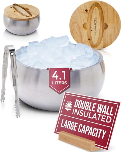 Gusto Nostro 4.1L Insulated Ice Bucket with Lid and Tongs, Double Wall Stainless Steel Ice Bucket Large, BPA Free Ice Bucket for Cocktail Bar, Keeps Champagne, Wine, Beer Chill for Parties - color: Silver