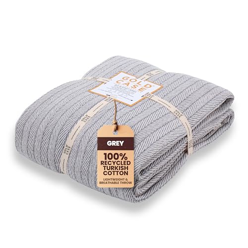 Gold Case Throw Blanket for Bed - 100% Recycled Turkish Cotton Blanket - Vintage Lightweight Soft Throw Blankets for Bed & Living Room - Queen Size Cozy Blankets - 90x90 - Grey - color: Vintage Grey, size: 90x90"