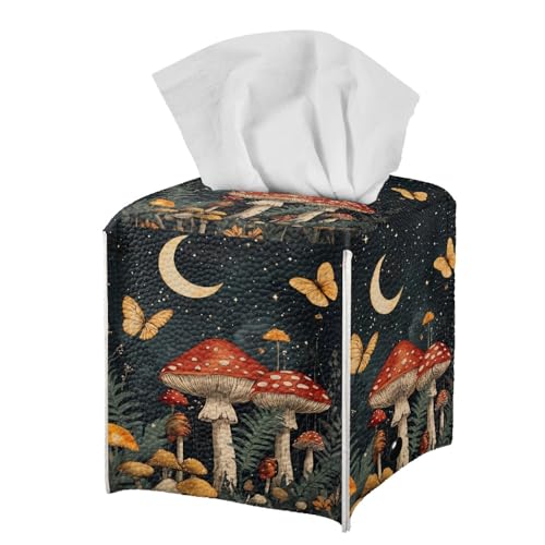 Butterfly Mushroom Pattern Square Tissue Box Cover Facial Napkin Holder Easy to Use Dust-Proof Tissue Case for Living Room Office Bathroom - color: Butterfly Mushroom