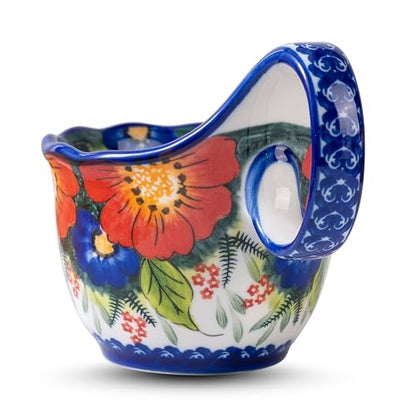 18oz Large Ceramic Soup Mug with Handle, Hand-Painted Floral Style Bowl, High-Fired Stoneware, Microwave & Dishwasher Safe, Ideal for Soup, Cereal, Oatmeal, Stews, and Gifts - color: Red & Blue Fiesta