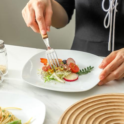 fMBB Ceramic White Dinner Plates Set of 4, Porcelain Square 7.5 inch Dessert Dishes, Serving Flat Plates Salad Dishes - Scratch Resistant, Dishwasher, Microwave, Oven Safe - color: Square7.5"