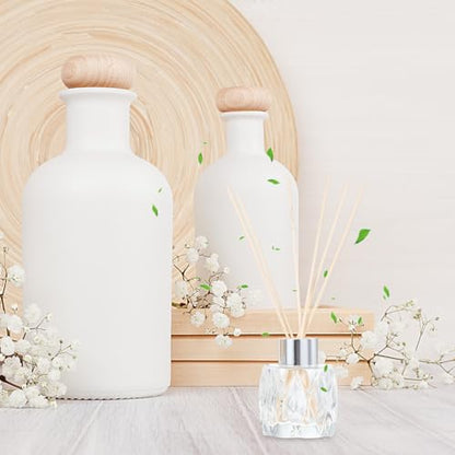 Cabilock 4Pcs Glass Aroma Bottles with Rattan Sticks 2.95 X 2.36 X 1.77 in Decorative Essential Oil Diffuser Set for Home Decor Living Room Spa Meditation Bathroom