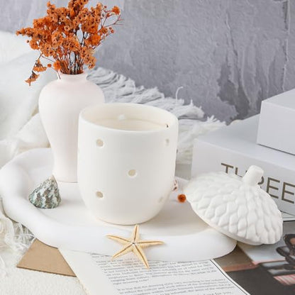 Ceramic Tea Light Holder Pinecone Jar Semi Translucent Unglazed White Gift Jar