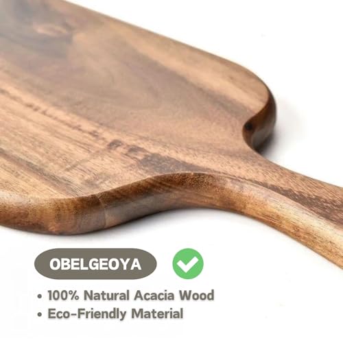 Handcrafted Serving Board with Handle - 15" x 7.5" Wooden Cutting Chopping Board for Meat, Vegetables, Bread, Charcuterie, Cheese Board, Food Serving Tray for Kitchen Appetizers - size: 15" x 7.5" Acacia