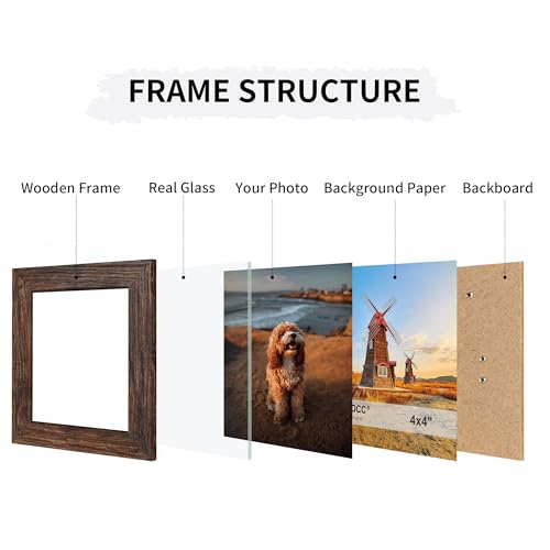 4x4 Collage Picture Frames Set of 2, Rustic Wooden Real Glass Vertical Hanging 3 Opening 4 by 4 Photo Frame, Distressed Brown - color: Distressed Brown, size: Vertical-4x4 in