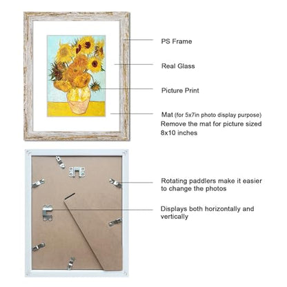 Rustic Distressed Retro Style White Frame 8x10 Picture Frame Set of 6 with Real Glass for Pictures 5x7 with Mat or 8x10 Without Mat, Wall Gallery or Tabletop display - size: 8x10(set of 6)